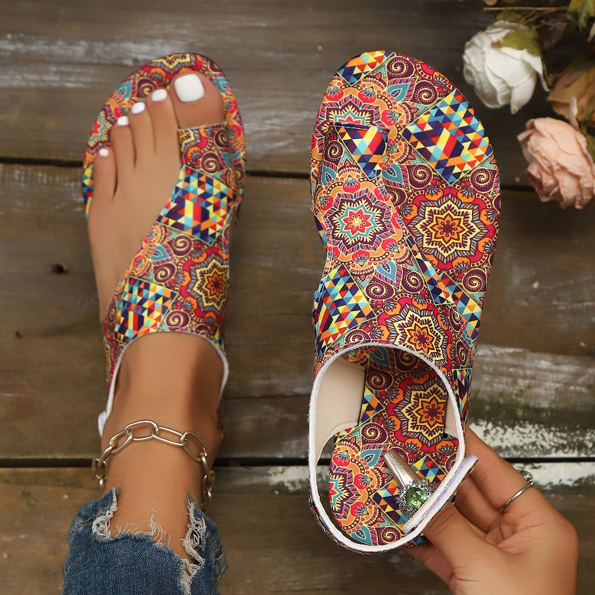Damen bequeme Zehentrenner mit fesselndem Paisleymuster R&B