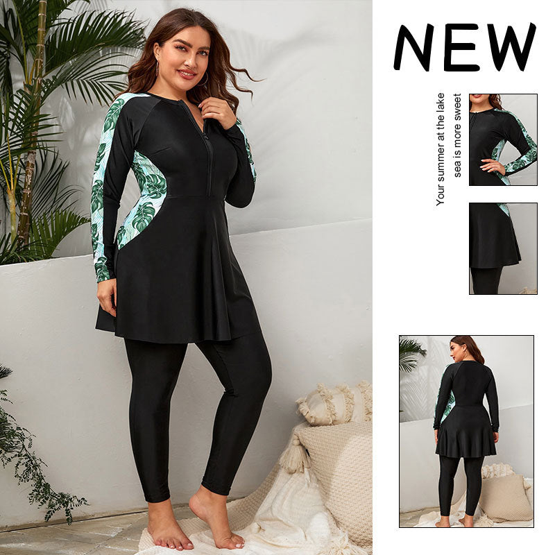 Damen Sportlicher Badeanzug mit langem Arm und seitlichem Druck R&B