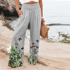 Damen weite Floral-Hose mit elastischem Bund und seitlichen Taschen R&B
