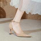 Damen elegante Stiletto-Pumps mit verstellbarem Riemen und glänzender Oberfläche