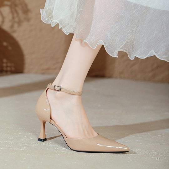 Damen elegante Stiletto-Pumps mit verstellbarem Riemen und glänzender Oberfläche R&B