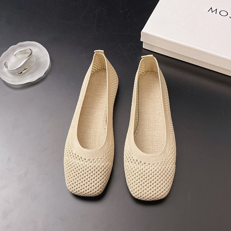 Damen elegante Ballerinas mit zierlichem Schleifen- und Perlenschmuck R&B