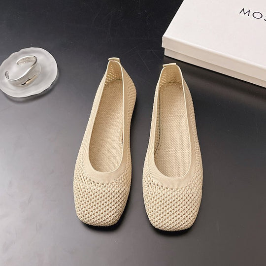 Damen elegante Ballerinas mit zierlichem Schleifen- und Perlenschmuck R&B