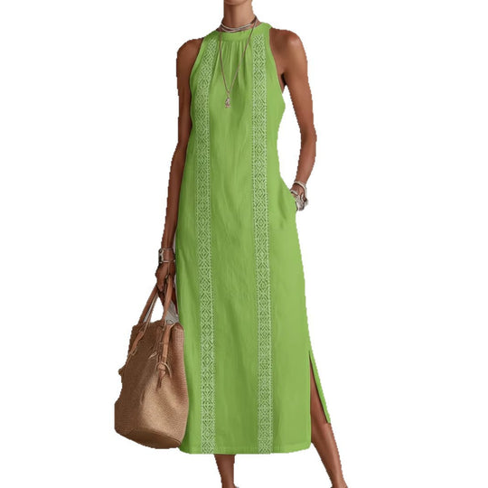 Damen Elegantes Sommer-Maxi-Kleid mit Spitzenapplikation und seitlichem Schlitz Heidi-Mode