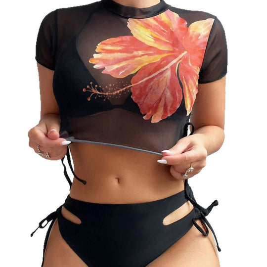 Damen Bikini-Set mit asymmetrischem Oberteil und floralem Design R&B