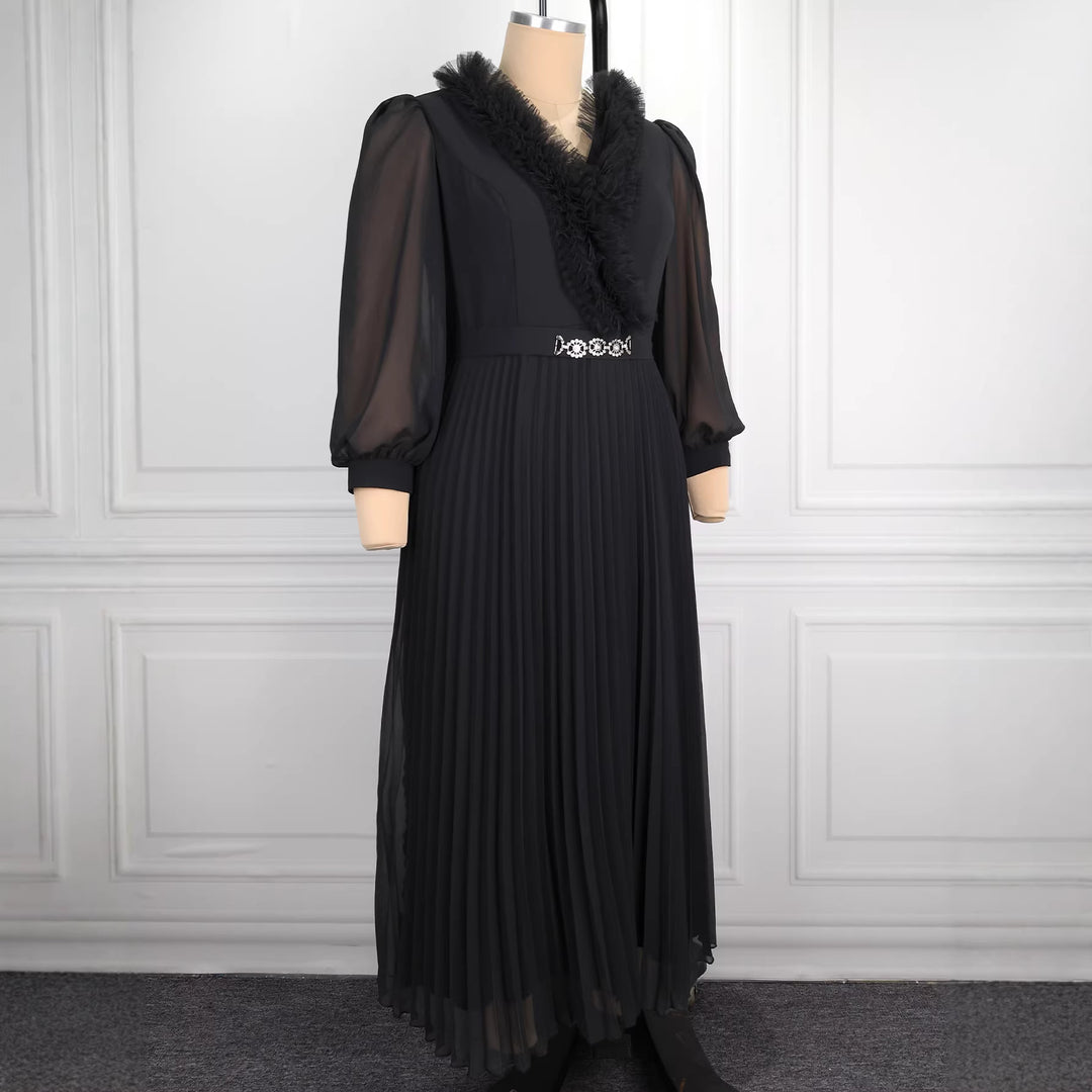 Damen Elegantes plissiertes Midi-Kleid mit Rüschendetails R&B
