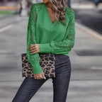 Damen V-Ausschnitt Pullover mit Spitzen-Details R&B