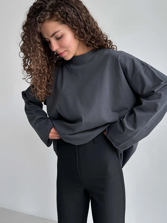 Damen Oversize Langarmshirt mit hohem Kragen R&B