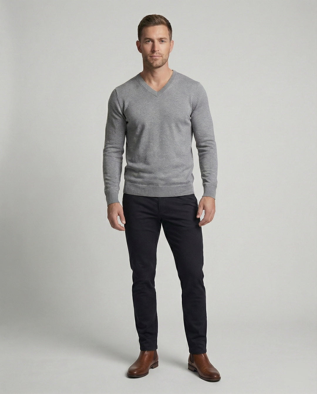 Herren V-Ausschnitt Pullover aus hochwertiger Baumwolle mit bequemer Passform R&B