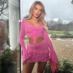 Damen Verspieltes Rüschenset mit cropped Oberteil und Minirock