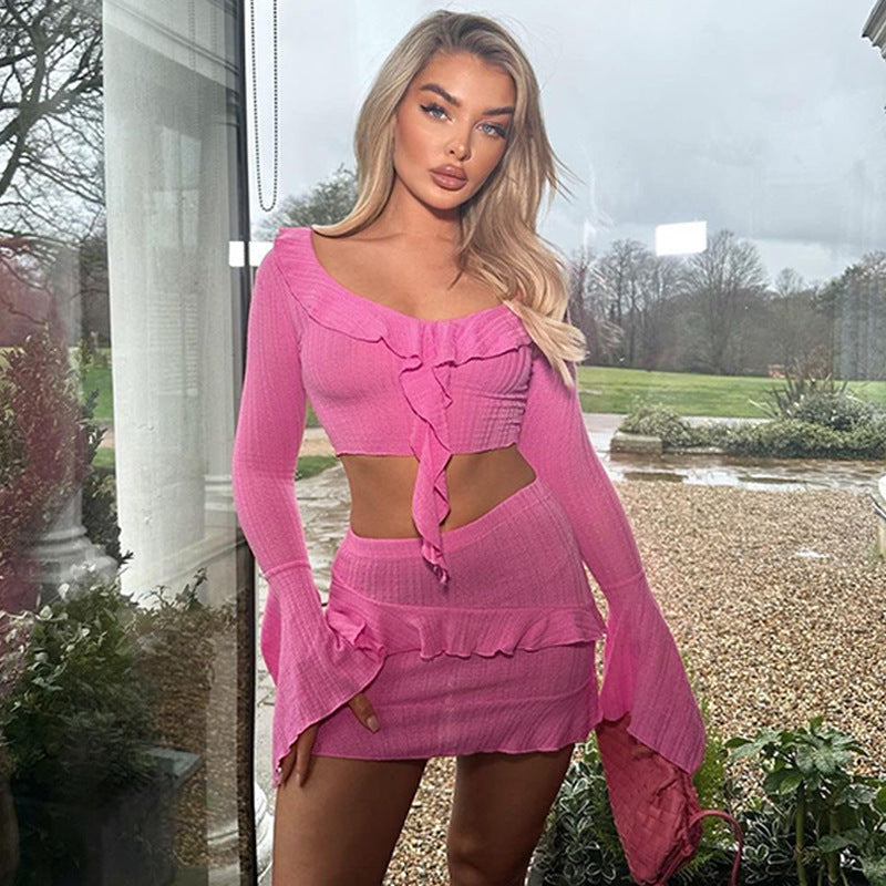 Damen Verspieltes Rüschenset mit cropped Oberteil und Minirock