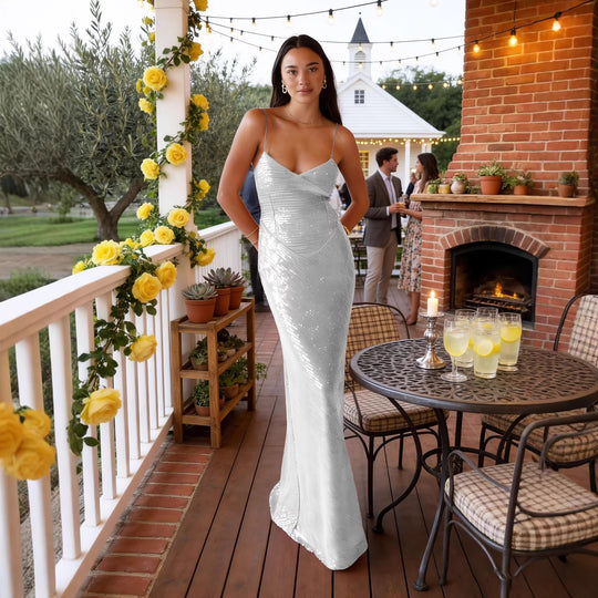 Damen Elegantes Abendkleid mit funkelnden Pailletten und tiefem V-Ausschnitt R&B