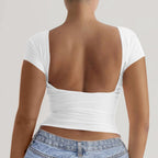 Damen elegantes Off-Shoulder Oberteil mit tiefem Rücken R&B
