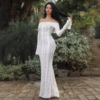 Damen Elegantes Spitzenkleid im figurbetonten Schnitt mit Off-Shoulder Design R&B