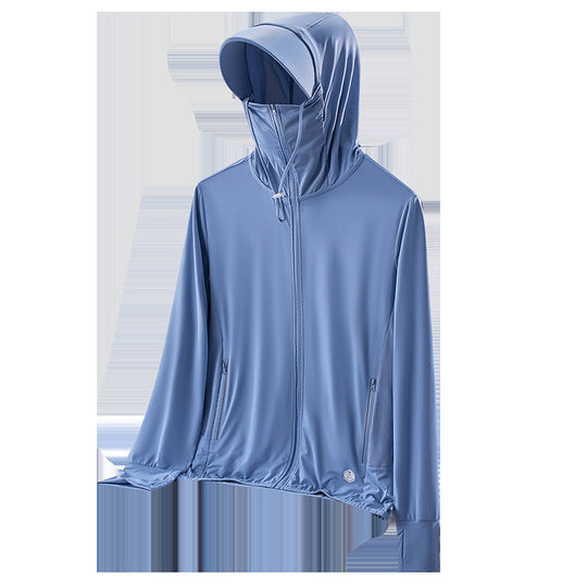Damen nan leichte UV-Schutz Sonnenjacke mit Kapuze atmungsaktivem Funktionsstoff und Reißverschlusstaschen R&B