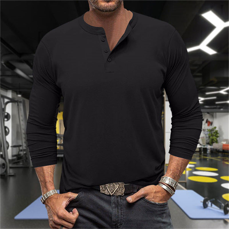 Herren Langarm-Henley-Shirt aus atmungsaktiver Baumwollmischung R&B