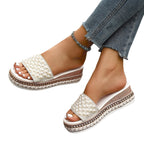 Damen Elegante Wedge-Pantoletten mit Perlenverzierungen und rutschfester Sohle R&B