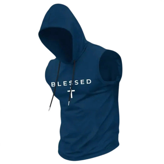 Herren nan ärmelloses Kapuzen-Sweatshirt mit Slogandruck und athletischer Passform R&B
