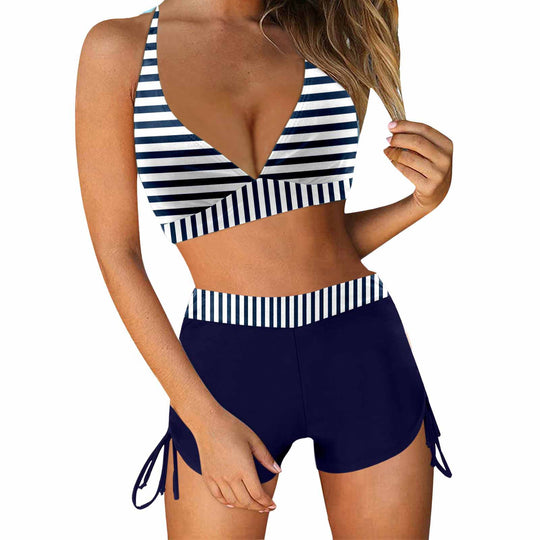 Damen Sportliches Bikini-Set mit modischem Hochbund und Seitenbindebändern R&B