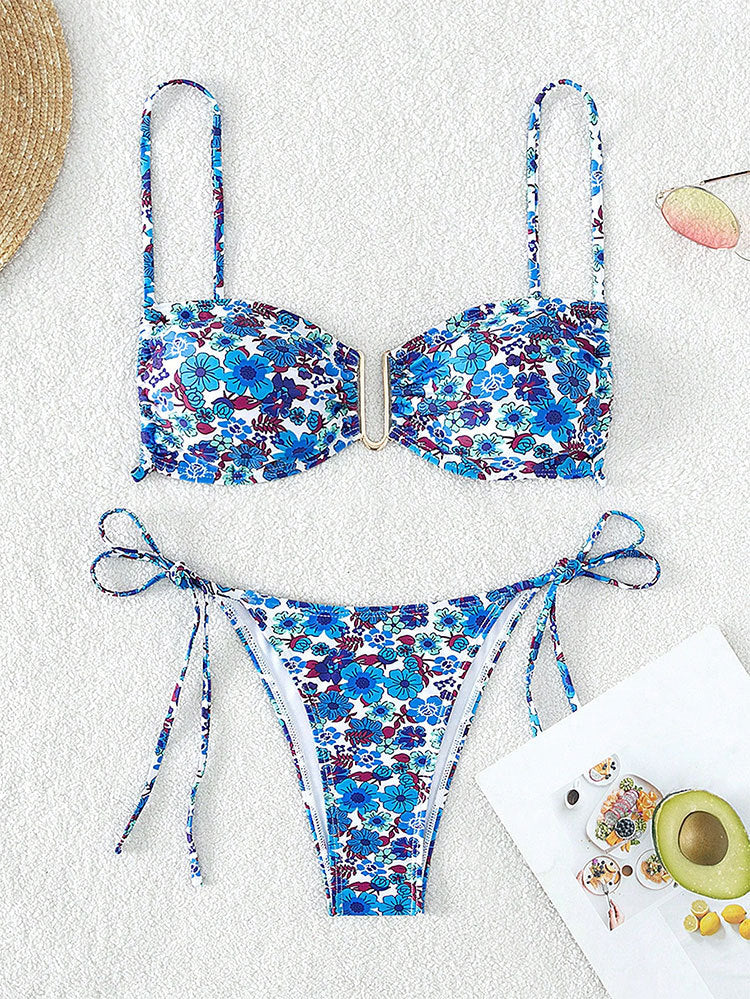 Damen Floral Push-Up-Bikini mit verstellbaren Trätern R&B
