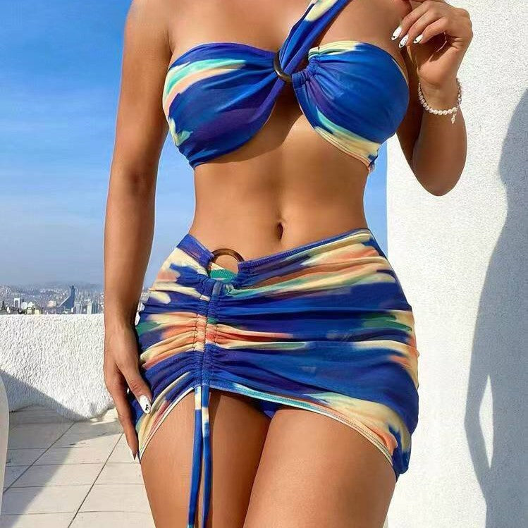 Damen Cropped Bikini-Set mit verspieltem Rüschendesign und elegantem Bindeträgersystem R&B