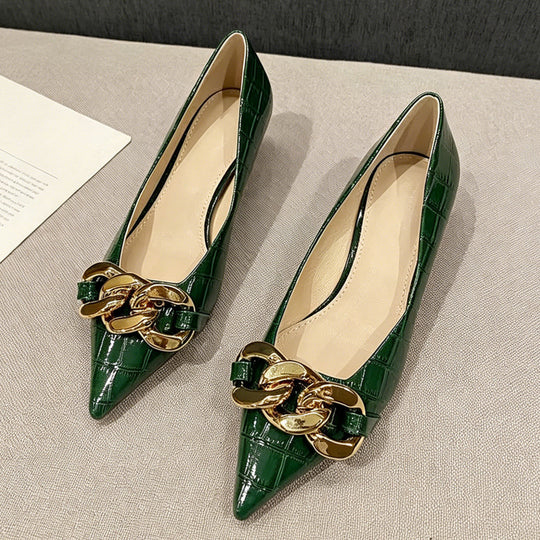 Damen elegante spitze Pumps mit goldfarbener Kettenapplikation R&B