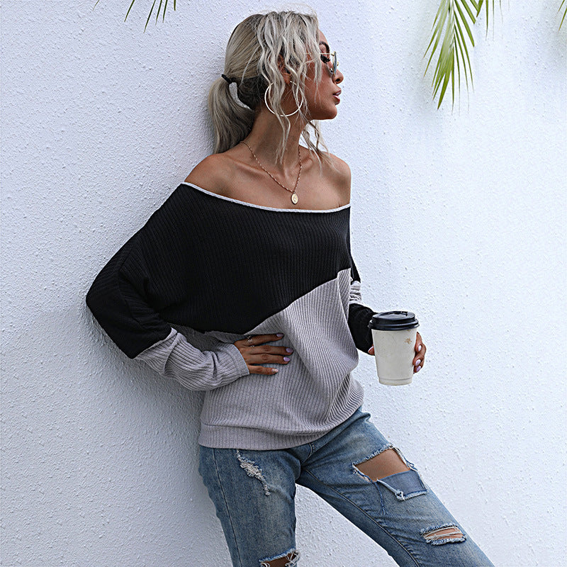 Damen modischer Pullover im lässigen Oversized-Stil mit raffiniertem Farbblockdesign R&B