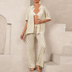 Damen elegantes Strickanzug mit modischem Rautenmuster und lockerer Passform R&B