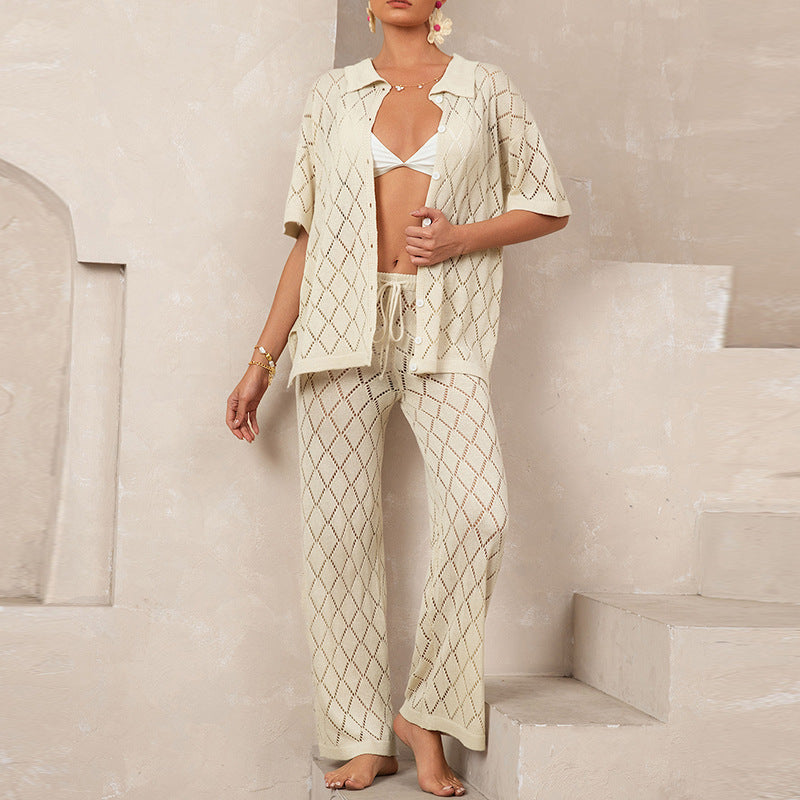 Damen elegantes Strickanzug mit modischem Rautenmuster und lockerer Passform R&B