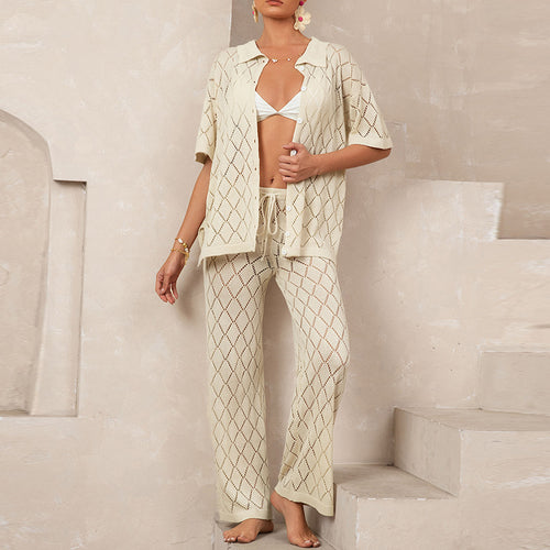 Damen elegantes Strickanzug mit modischem Rautenmuster und lockerer Passform R&B