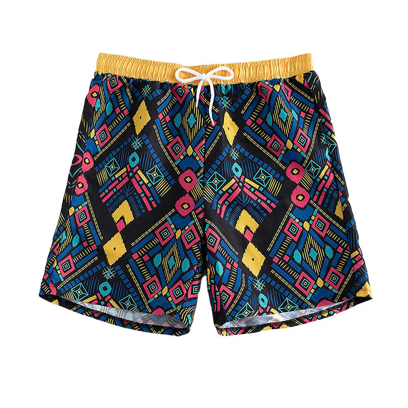 Damen Badeshorts mit elastischem Bund und farbigen geometrischen Mustern R&B