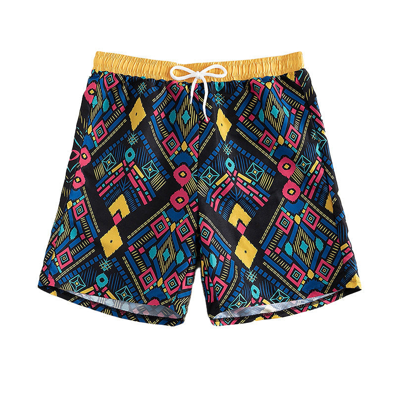 Damen Badeshorts mit elastischem Bund und farbigen geometrischen Mustern R&B
