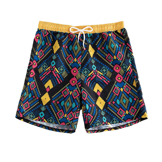 Damen Badeshorts mit elastischem Bund und farbigen geometrischen Mustern R&B