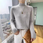 Damen Strickpullover mit hohem Kragen und feiner Rippstruktur R&B