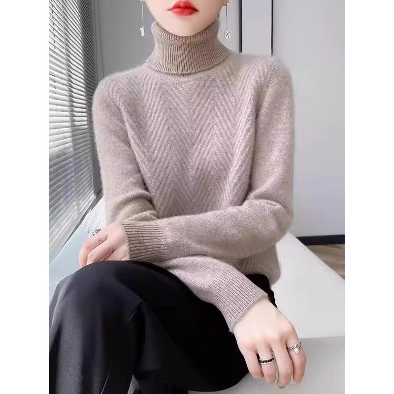 Damen eleganter Strickpullover mit Stehkragen und feiner Rippstruktur R&B