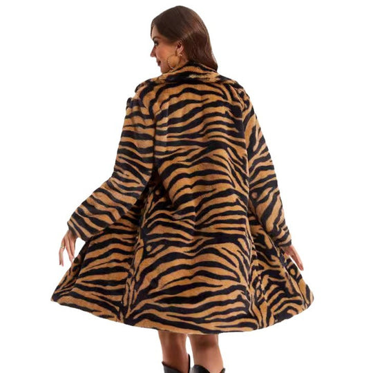 Damen Stylish und flauschiger Kunstfellmantel mit Zebra-Design R&B