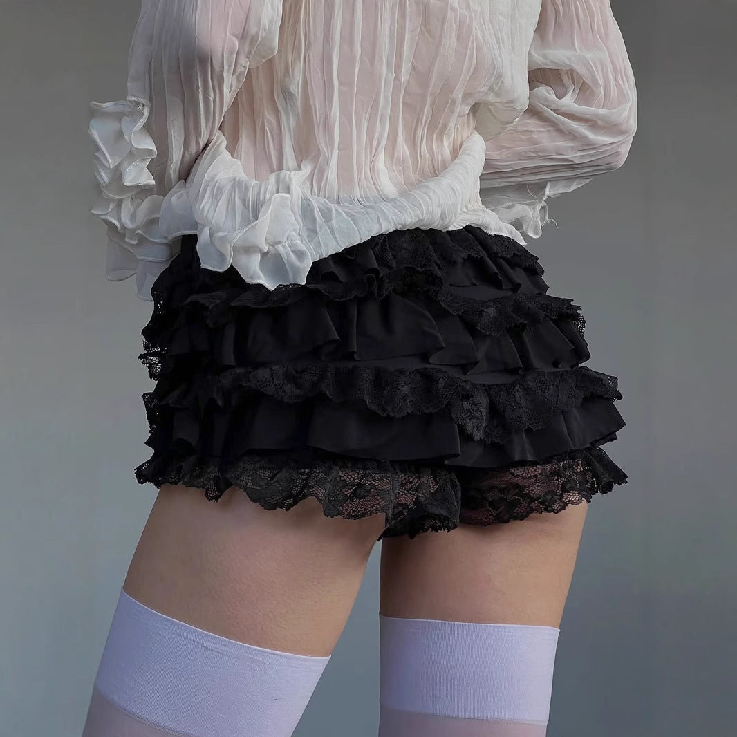 Damen kurze Rüschenhosen im karierter Design R&B