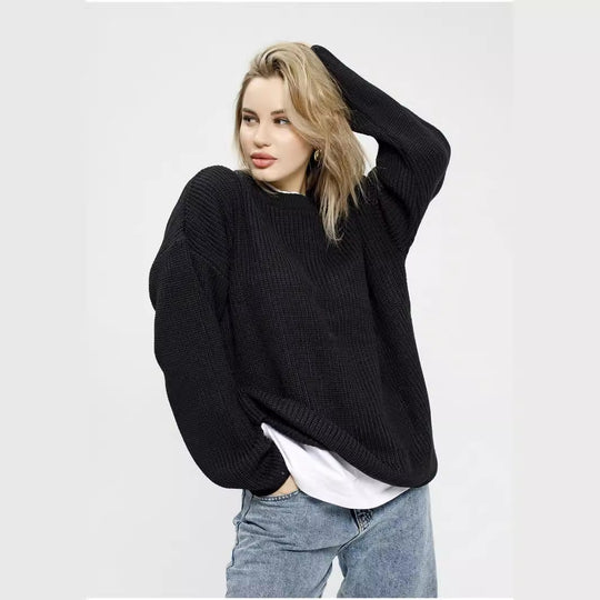 Damen lässiger Oversized Pullover mit strukturiertem Strickmuster R&B