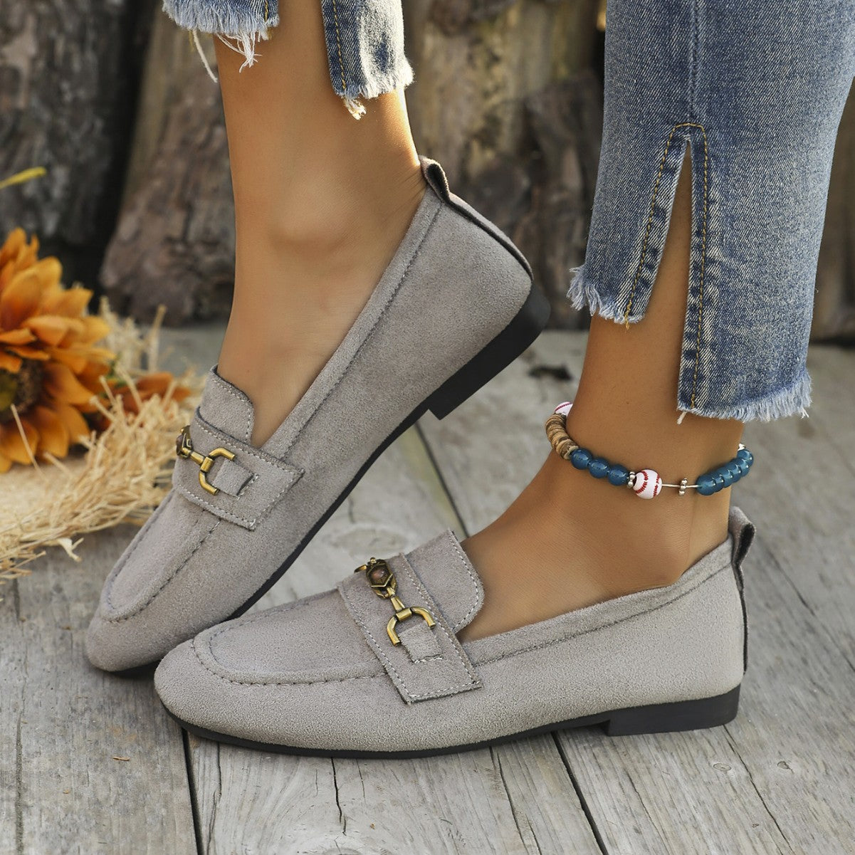 Damen Mokassins mit schicke Goldakzent und weichem Veloursleder R&B