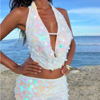 Damen funkelndes Strandoberteil mit einzigartigen Cut-Outs R&B