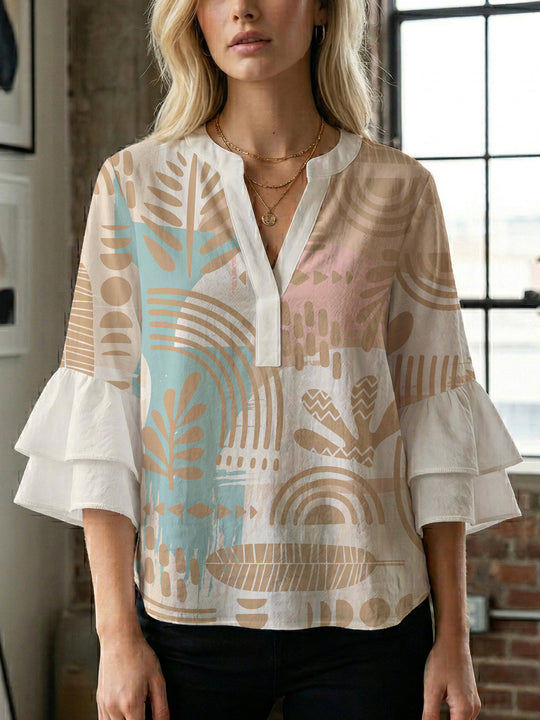 Damen Bluse mit Rüschendetails und auffälligem Animal-Print R&B