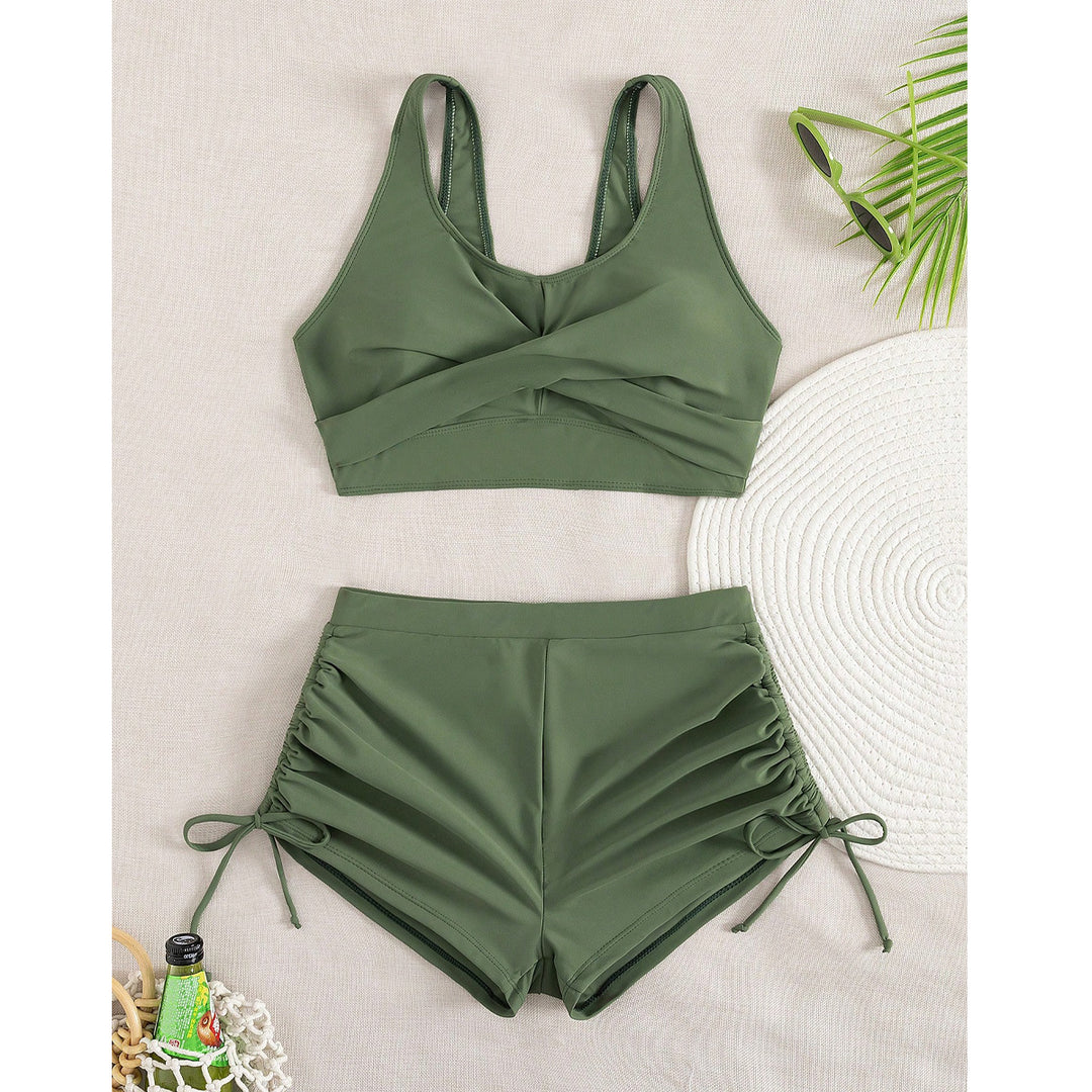 Damen Sportlicher Bikini mit gerafften Shorts R&B
