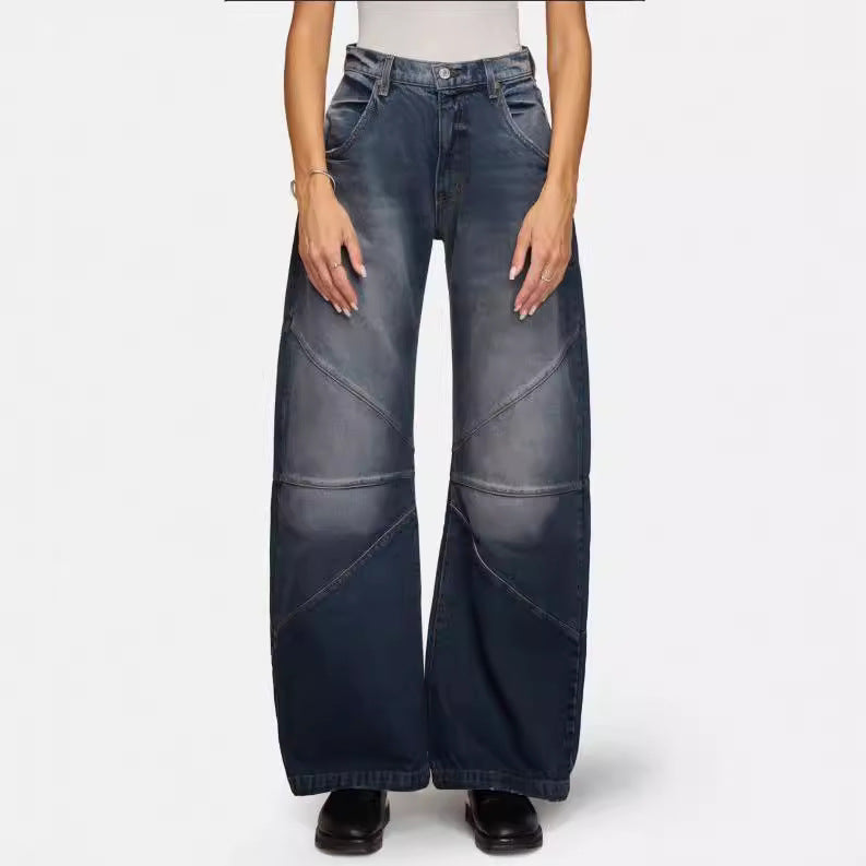 Damen breite Jeans mit einzigartigem Nahtdesign im angesagten Stil R&B