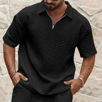 Herren Kurzarm-Henley-T-Shirt mit strukturiertem Design und modischem Kragen R&B
