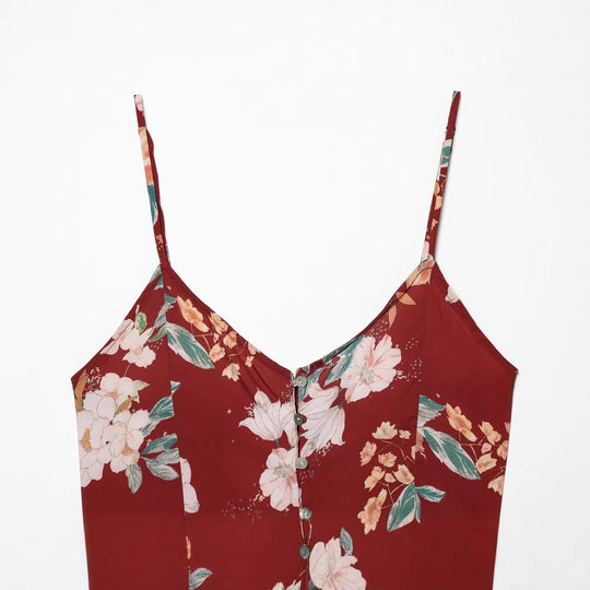 Damen Spaghettiträgerkleid mit floralem Druck und schmeichelndem Schnitt R&B