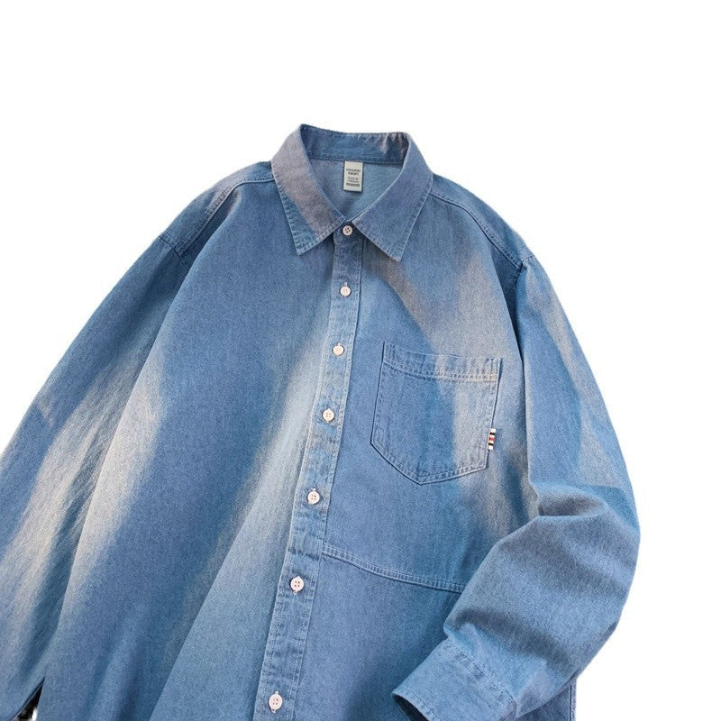 Herren Denim Longsleeve Hemd mit klassischem Button-Down-Kragen R&B