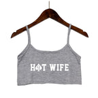 Damen Crop-Top mit modernen Schriftzügen und verstellbaren Trägern R&B
