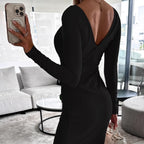 Damen figurbetontes Langarmkleid mit asymmetrischem Schnitt und Raffungen R&B