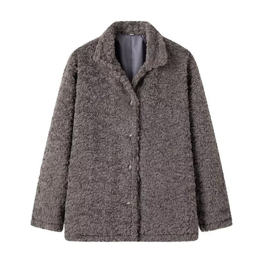 Damen kuschelige Fleecejacke mit Knopfverschluss und hohen Kragen R&B