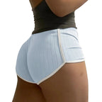 Damen nan plissierte Freizeit-Shorts mit elastischem Komfortbund und Kontrastpaspel R&B